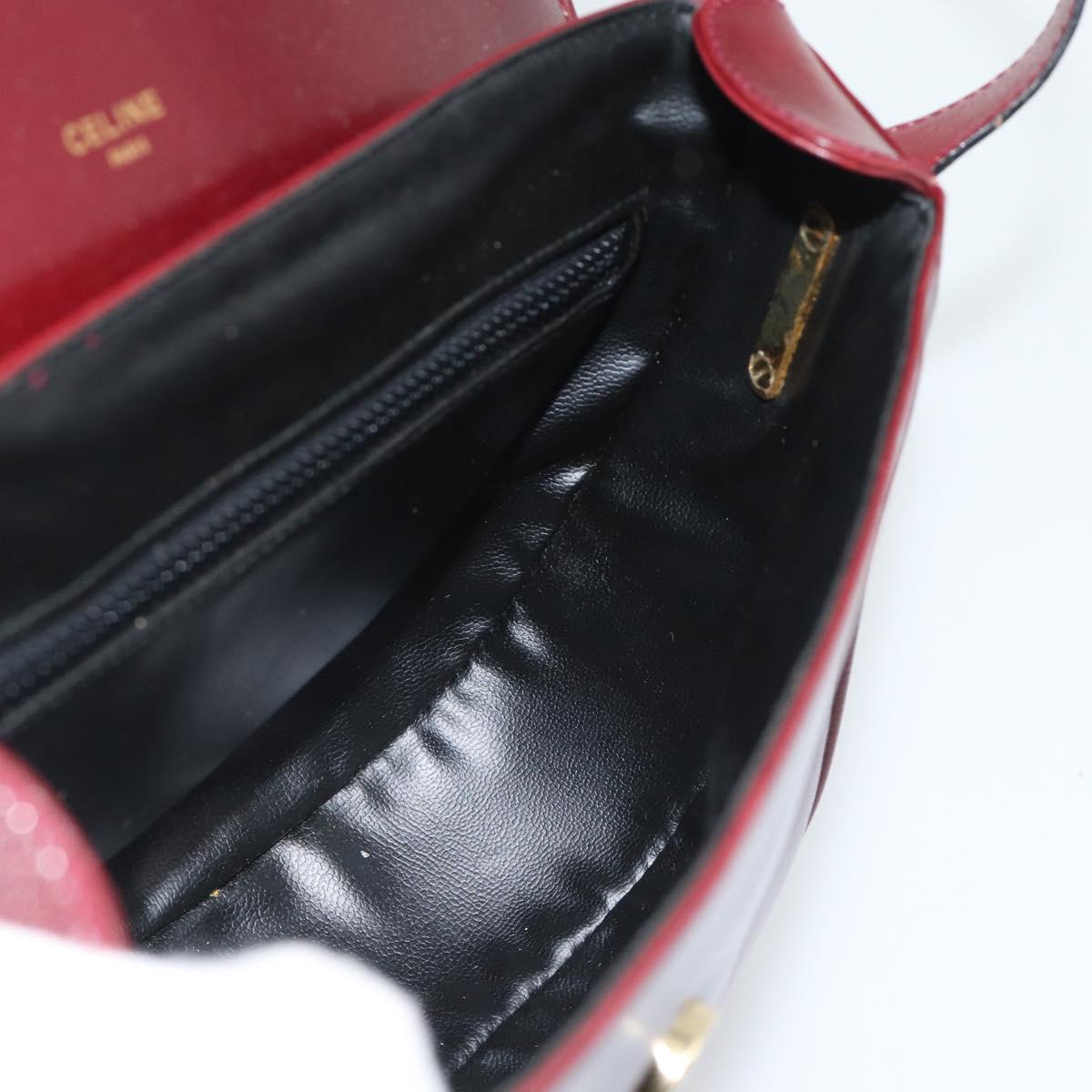 CELINE Shoulder Bag Leather Bordeaux Gold Auth ar13983