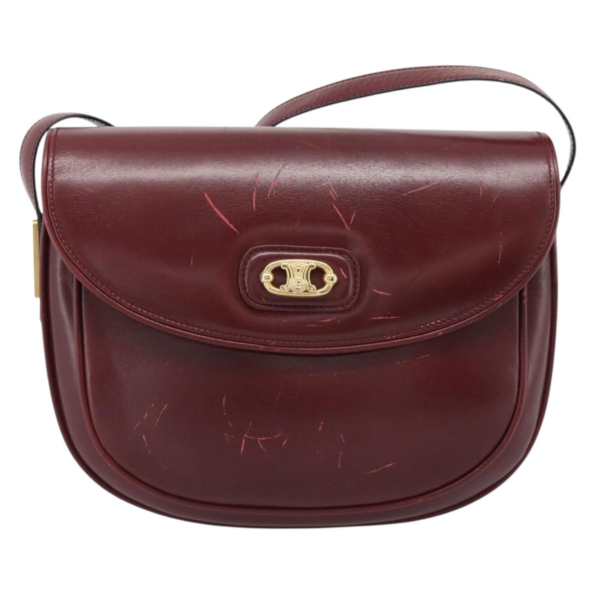 CELINE Shoulder Bag Leather Bordeaux Gold Auth ar13983