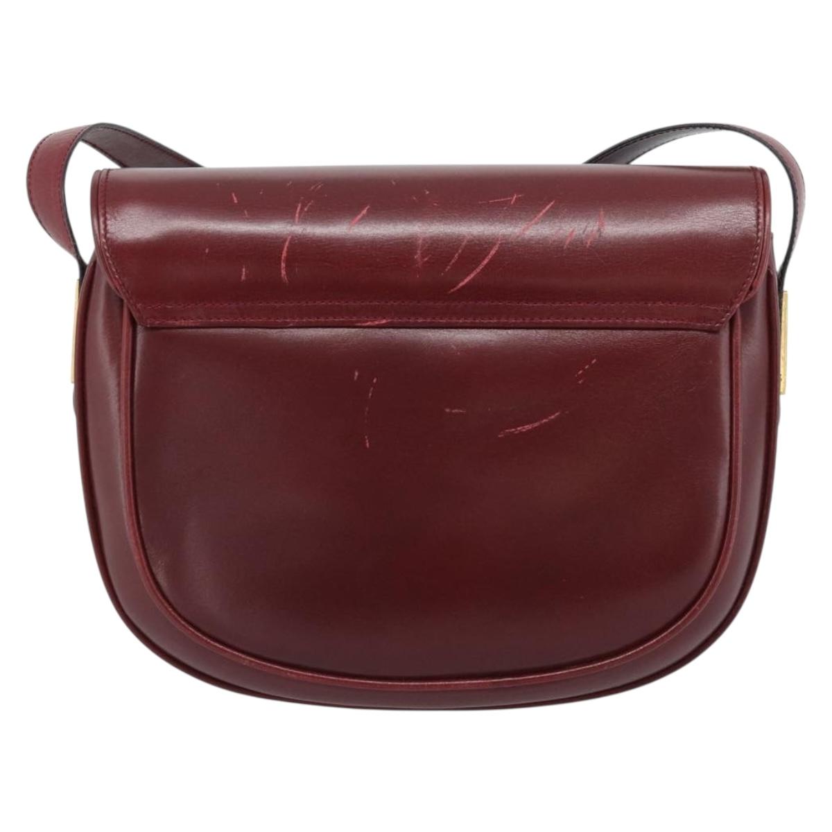 CELINE Shoulder Bag Leather Bordeaux Gold Auth ar13983