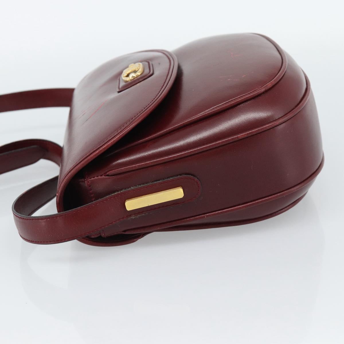 CELINE Shoulder Bag Leather Bordeaux Gold Auth ar13983