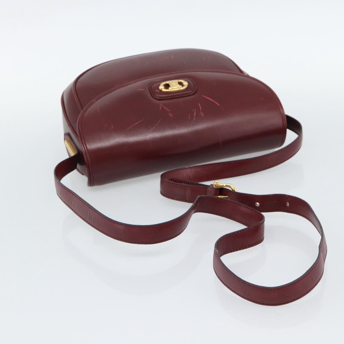 CELINE Shoulder Bag Leather Bordeaux Gold Auth ar13983