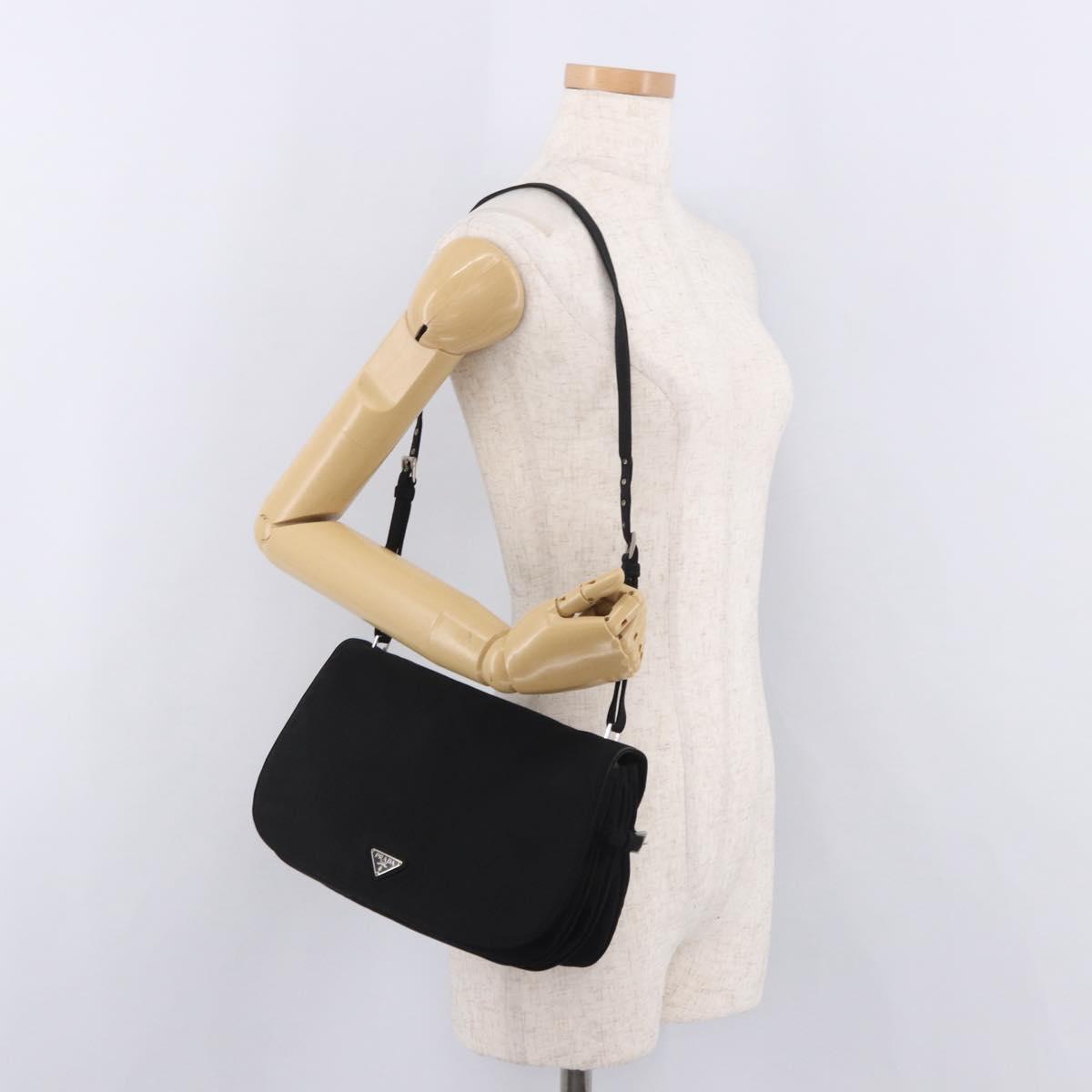 PRADA Shoulder Bag Nylon Black Silver Auth ar13984