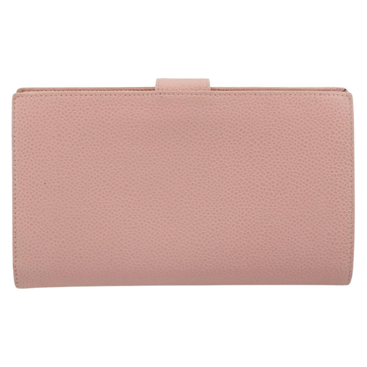 CHANEL Long Wallet Caviar Skin Pink Gold CC Auth ar13987A