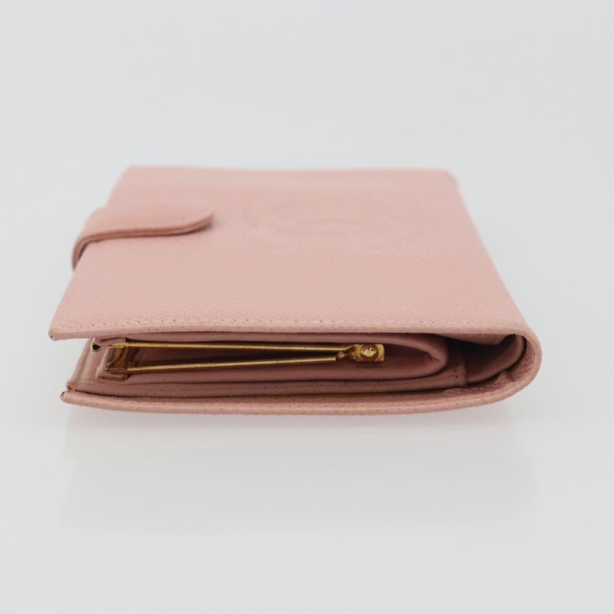 CHANEL Long Wallet Caviar Skin Pink Gold CC Auth ar13987A