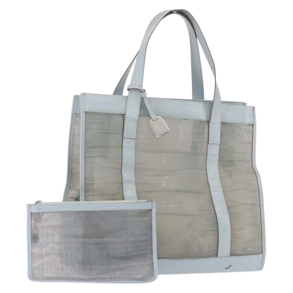 GUCCI Tote Bag Mesh Light Blue Silver 002 3754 0404 Auth ar13988