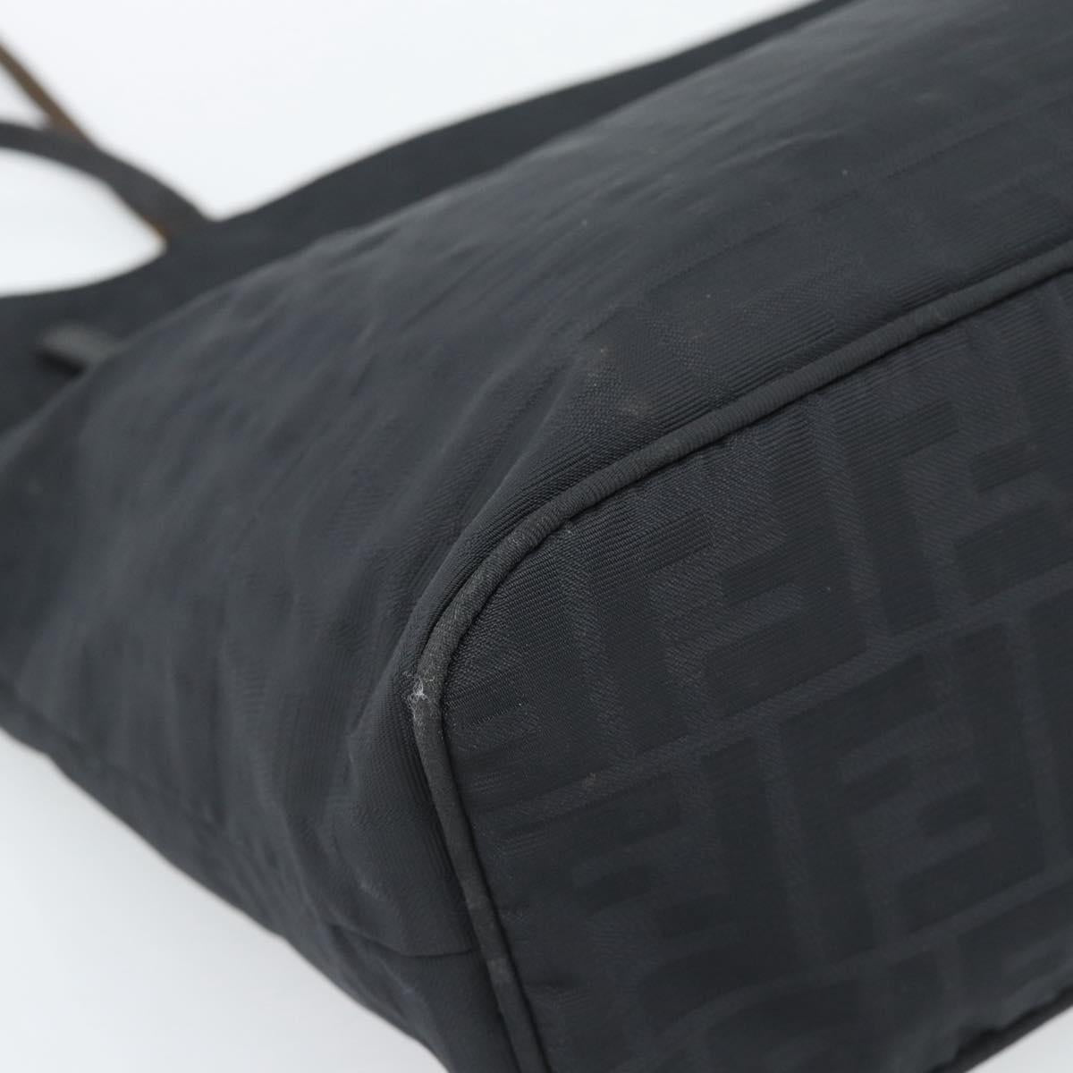 FENDI Zucca Canvas Tote Bag Nylon Black Silver Auth ar13992