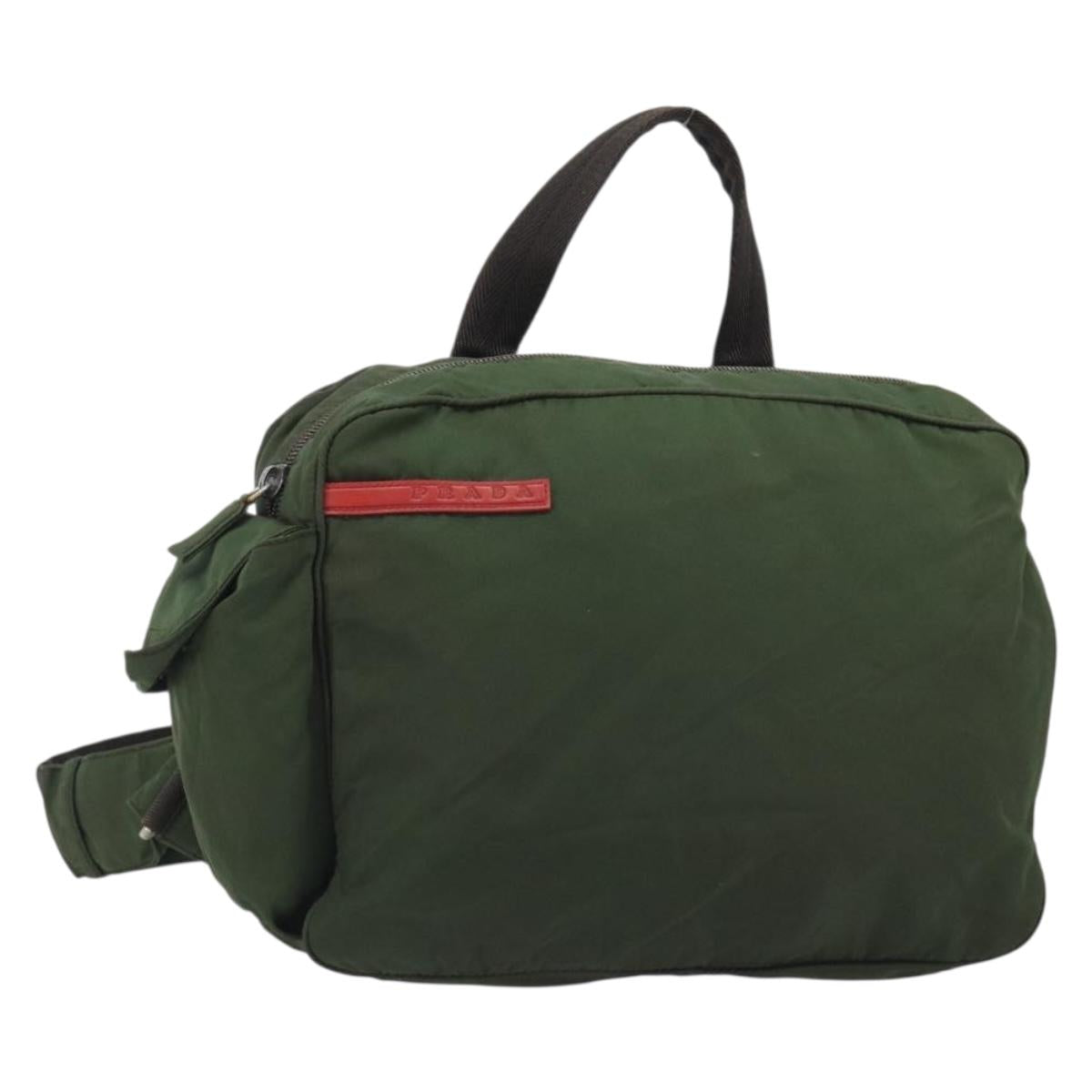 PRADA Sports Line Backpack Nylon Khaki Silver Auth ar13993