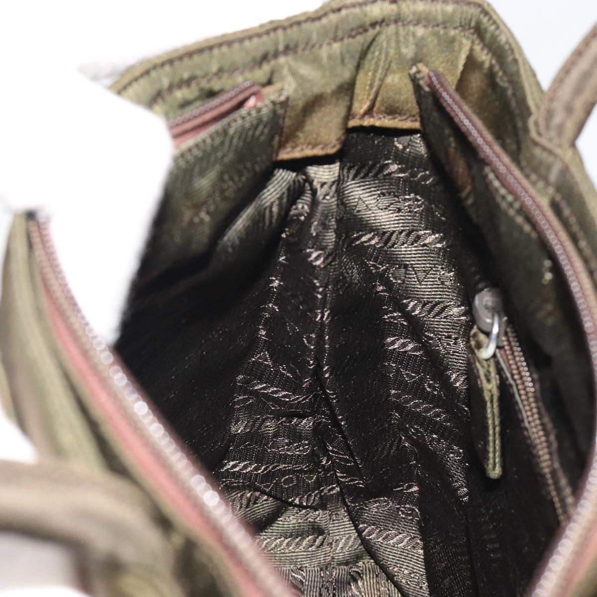 PRADA Hand Bag Nylon Khaki Silver Auth ar13995
