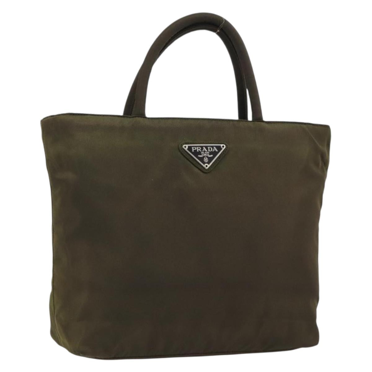 PRADA Hand Bag Nylon Khaki Silver Auth ar13995