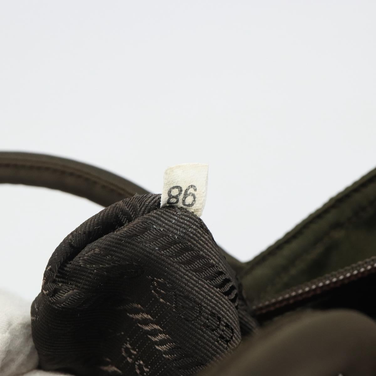 PRADA Hand Bag Nylon Khaki Silver Auth ar13995