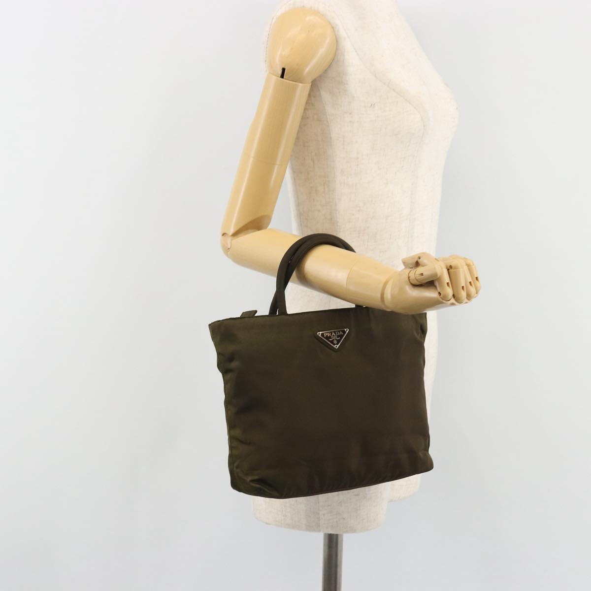 PRADA Hand Bag Nylon Khaki Silver Auth ar13995