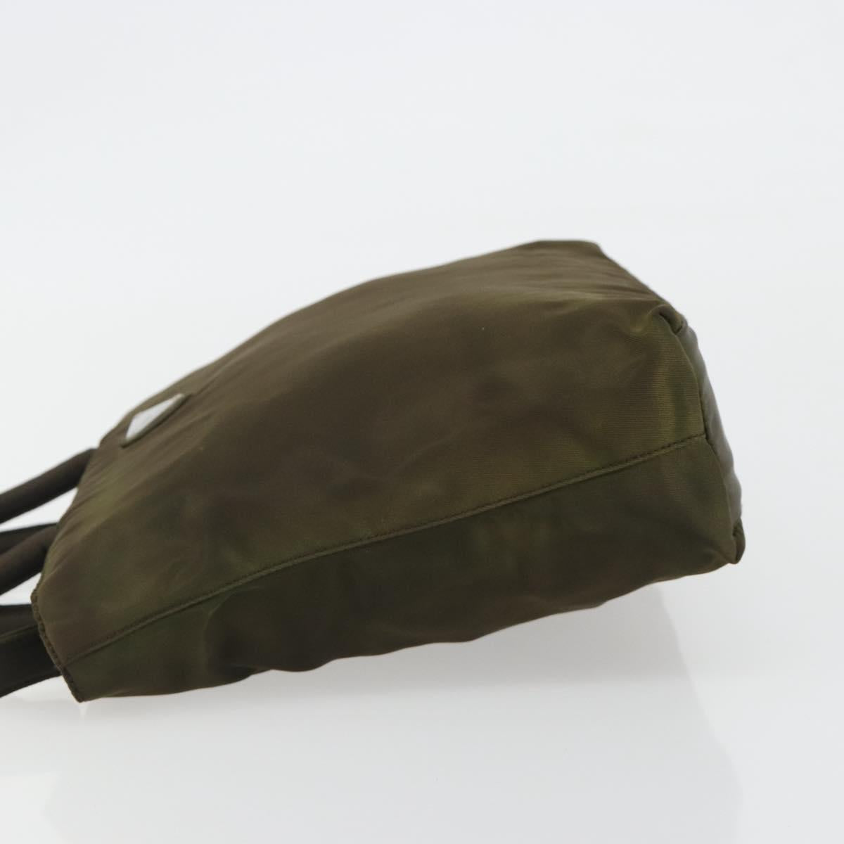 PRADA Hand Bag Nylon Khaki Silver Auth ar13995