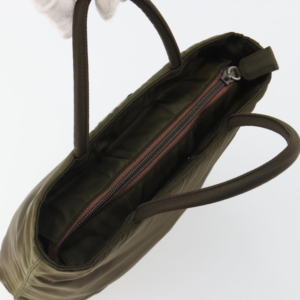 PRADA Hand Bag Nylon Khaki Silver Auth ar13995
