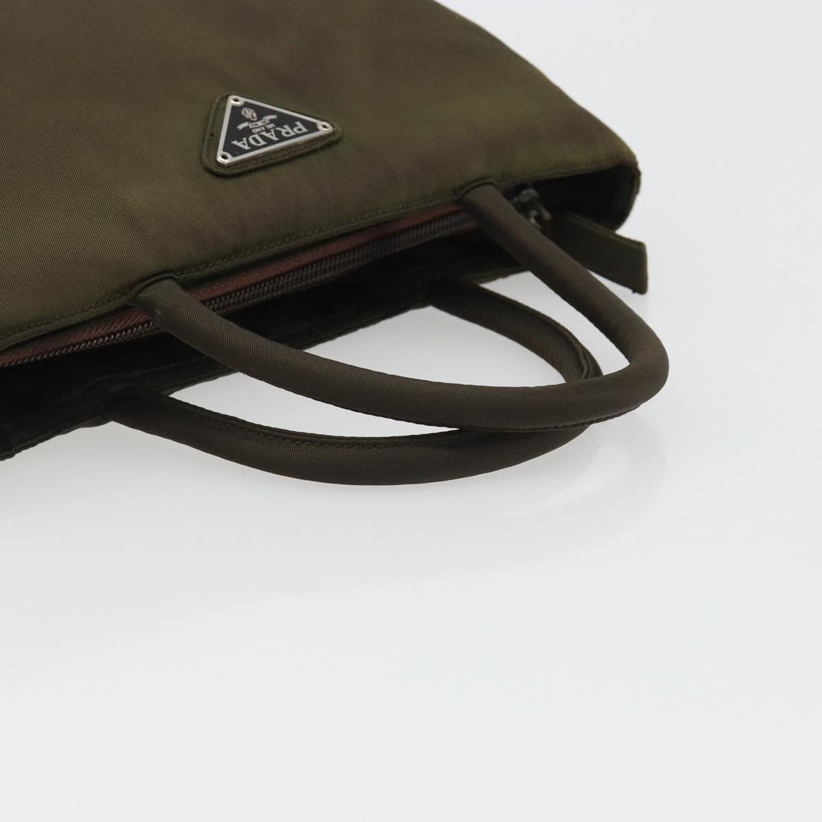 PRADA Hand Bag Nylon Khaki Silver Auth ar13995