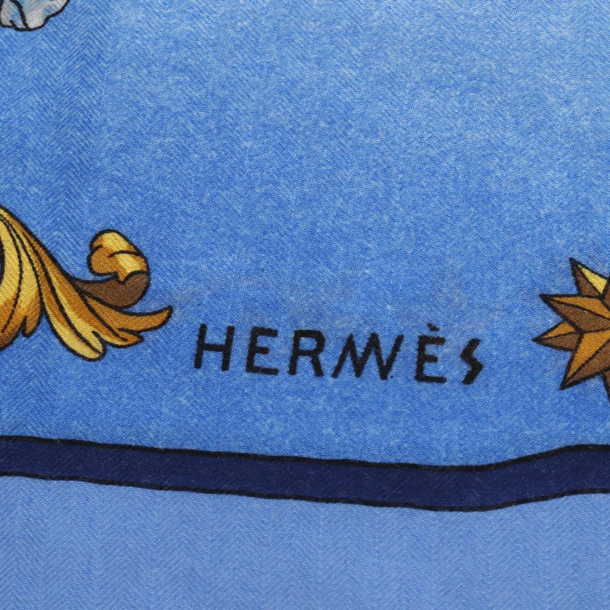 HERMES Carre 140 Scarf Cashmere Blue Auth ar13996M