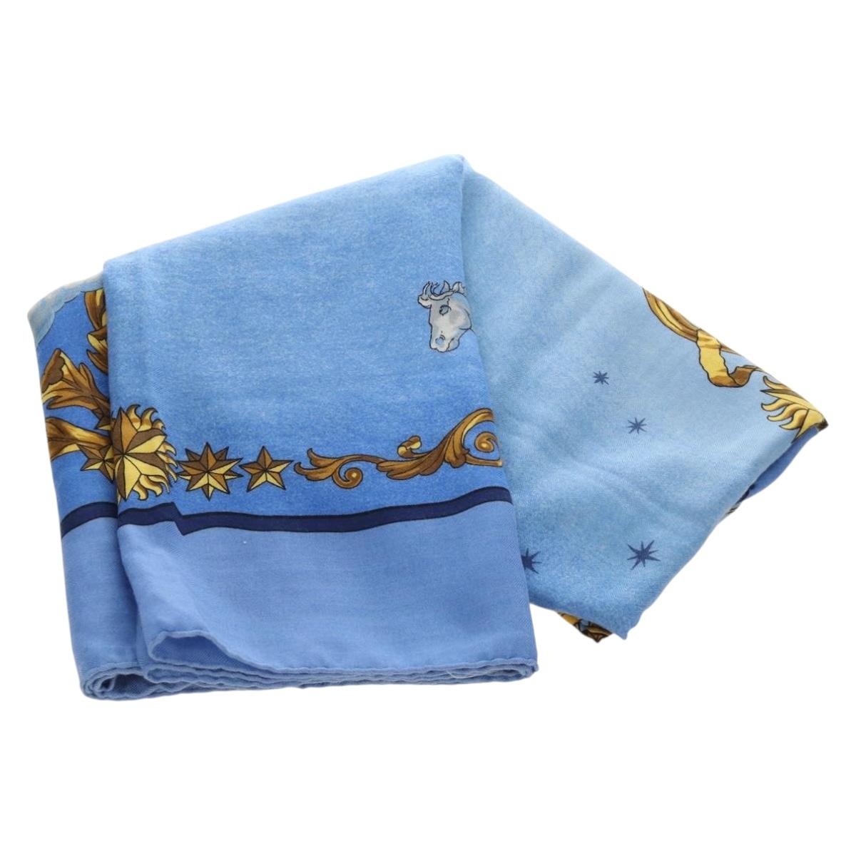 HERMES Carre 140 Scarf Cashmere Blue Auth ar13996M