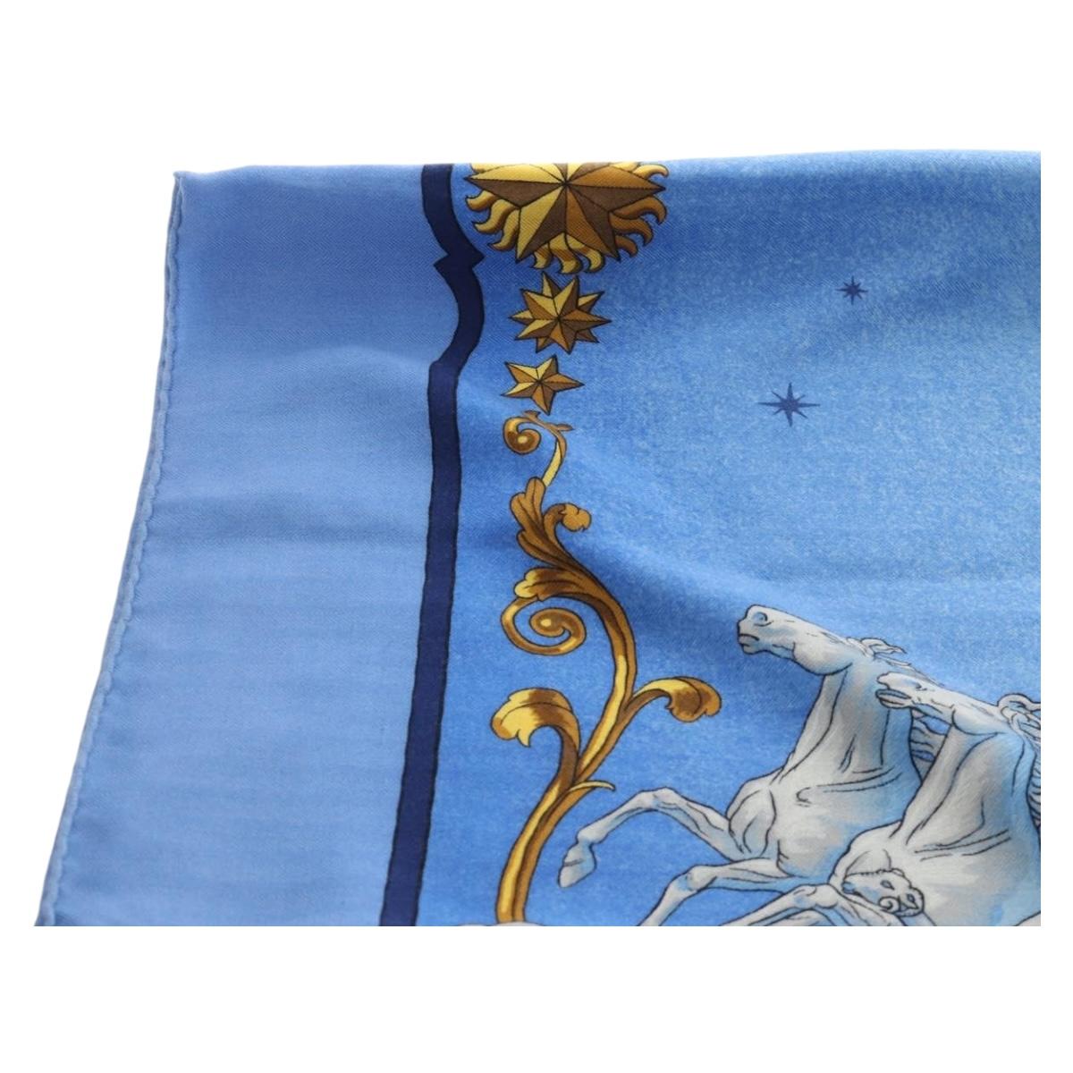 HERMES Carre 140 Scarf Cashmere Blue Auth ar13996M