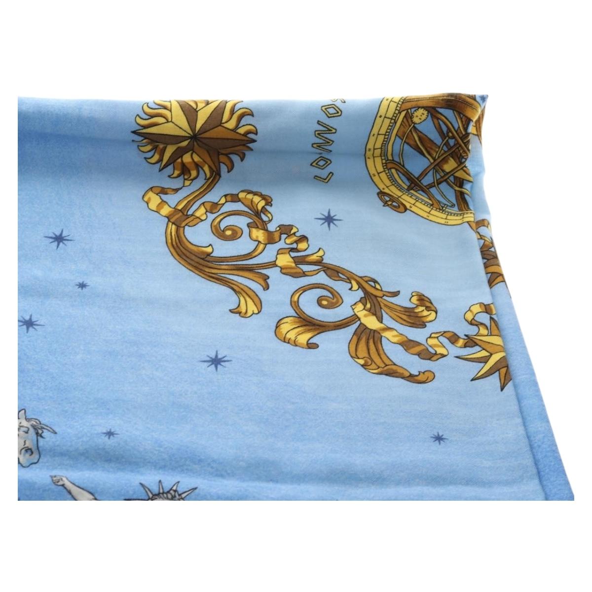 HERMES Carre 140 Scarf Cashmere Blue Auth ar13996M