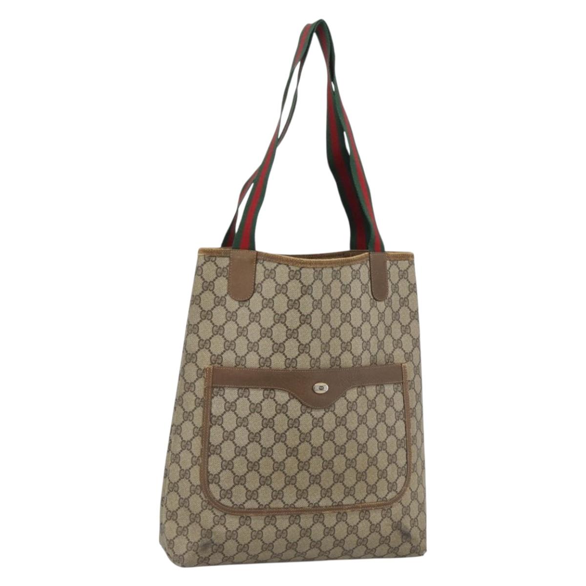 GUCCI GG Supreme Web Sherry Line Tote Bag PVC Beige Gold Auth ar13997