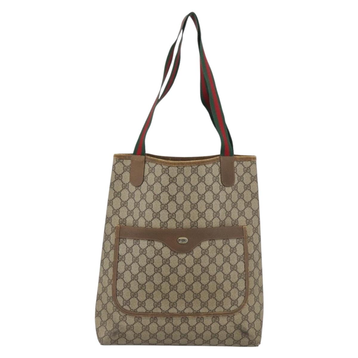 GUCCI GG Supreme Web Sherry Line Tote Bag PVC Beige Gold Auth ar13997