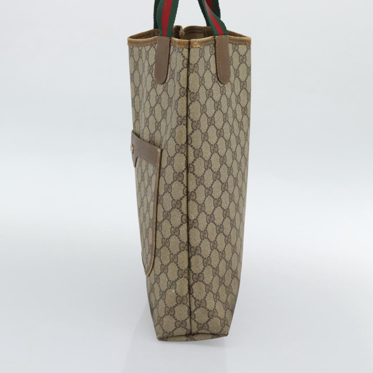 GUCCI GG Supreme Web Sherry Line Tote Bag PVC Beige Gold Auth ar13997