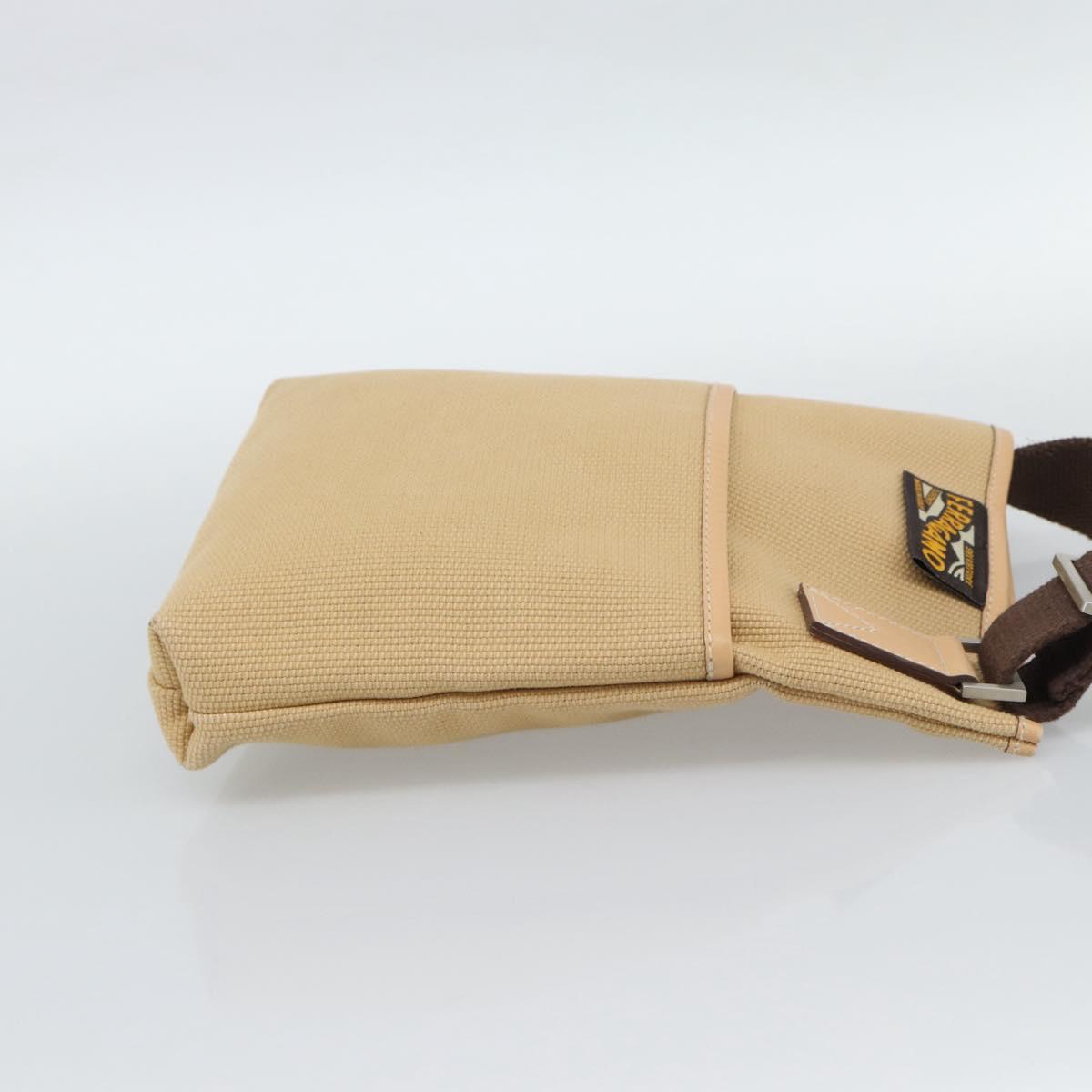 Salvatore Ferragamo Shoulder Bag Canvas Beige Silver Auth ar14005