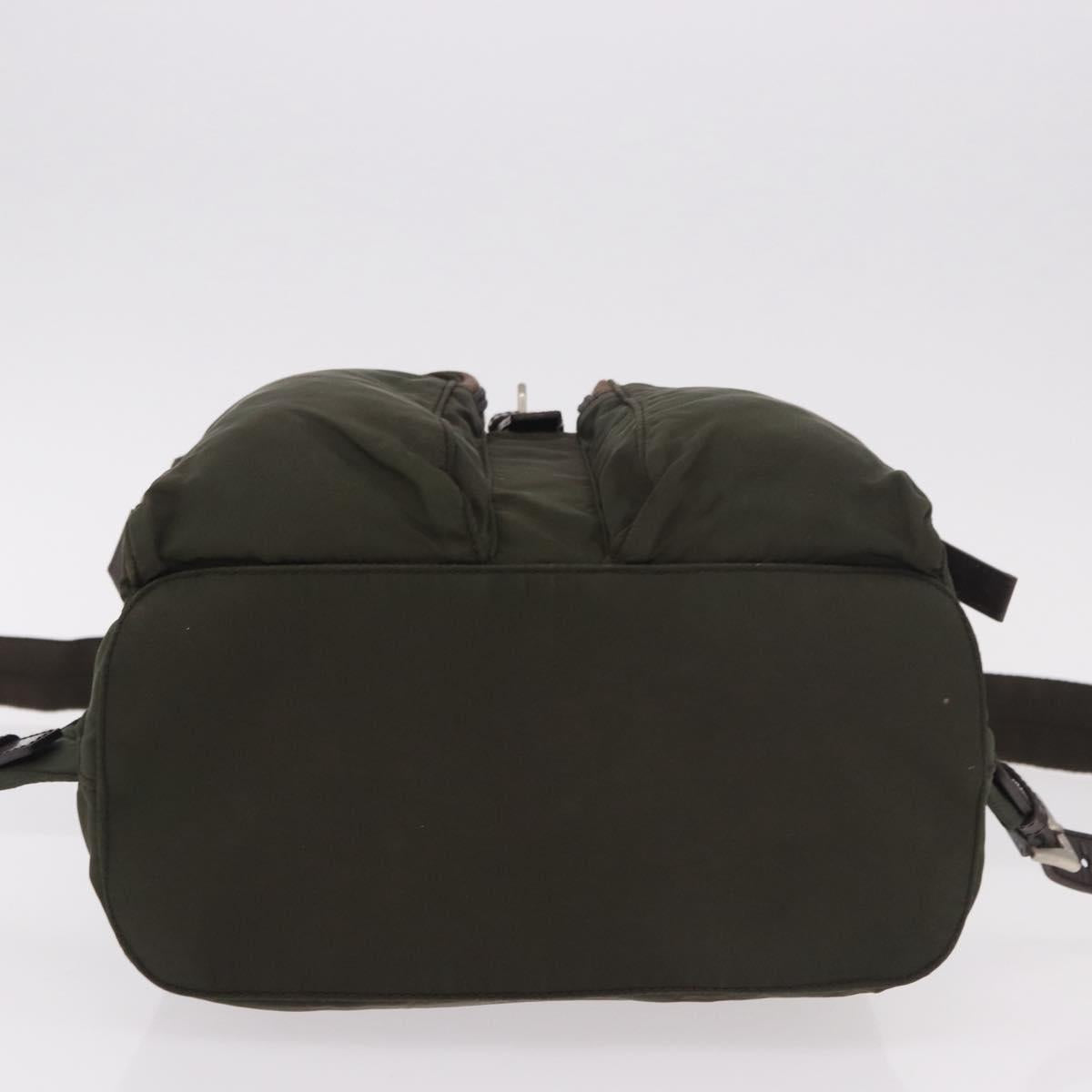 PRADA Backpack Nylon Khaki Silver Auth ar14006