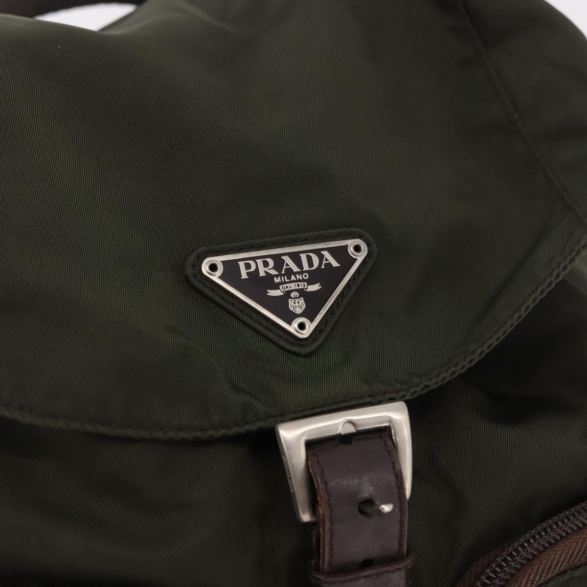 PRADA Backpack Nylon Khaki Silver Auth ar14006