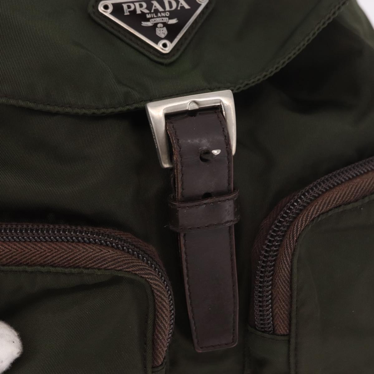 PRADA Backpack Nylon Khaki Silver Auth ar14006