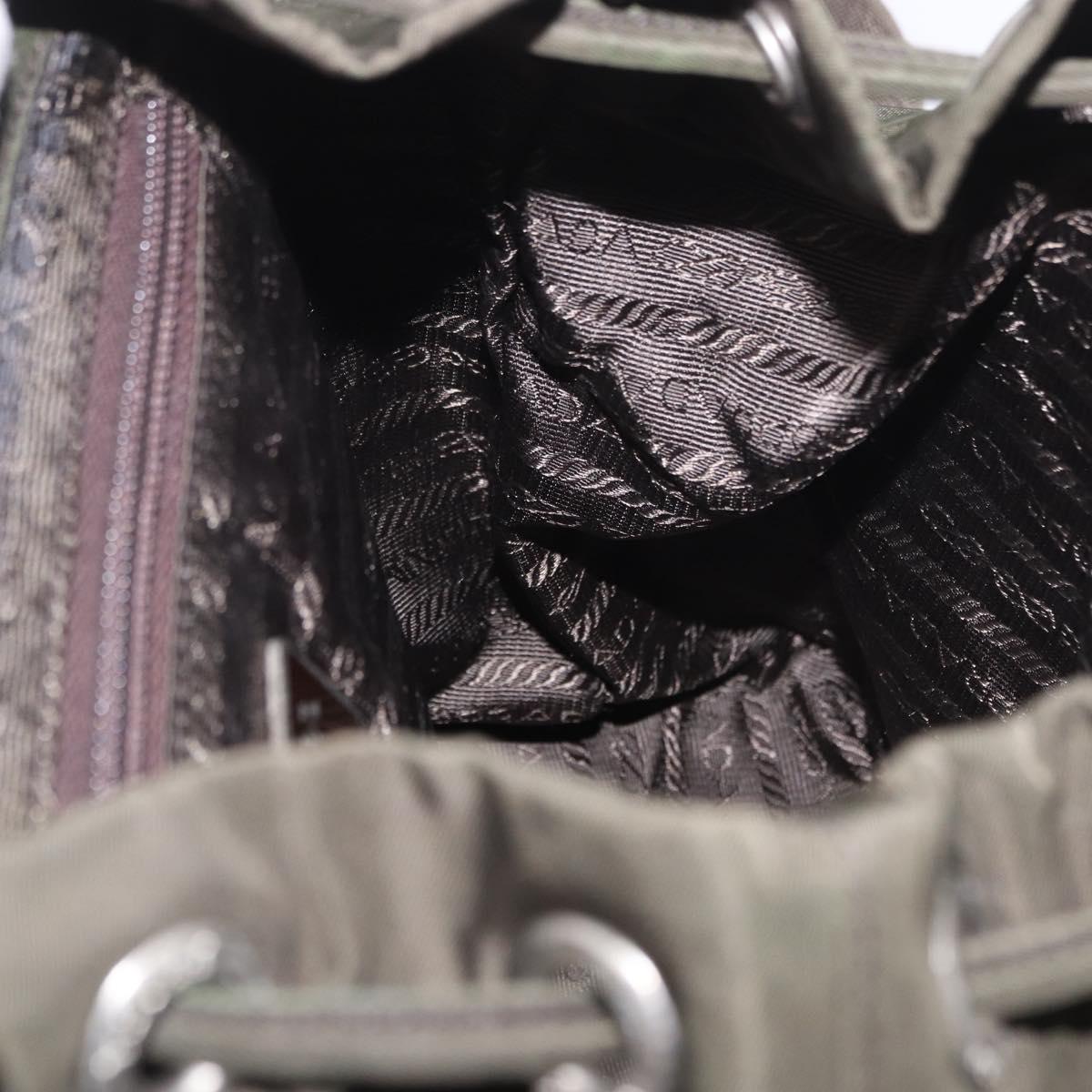 PRADA Backpack Nylon Khaki Silver Auth ar14006