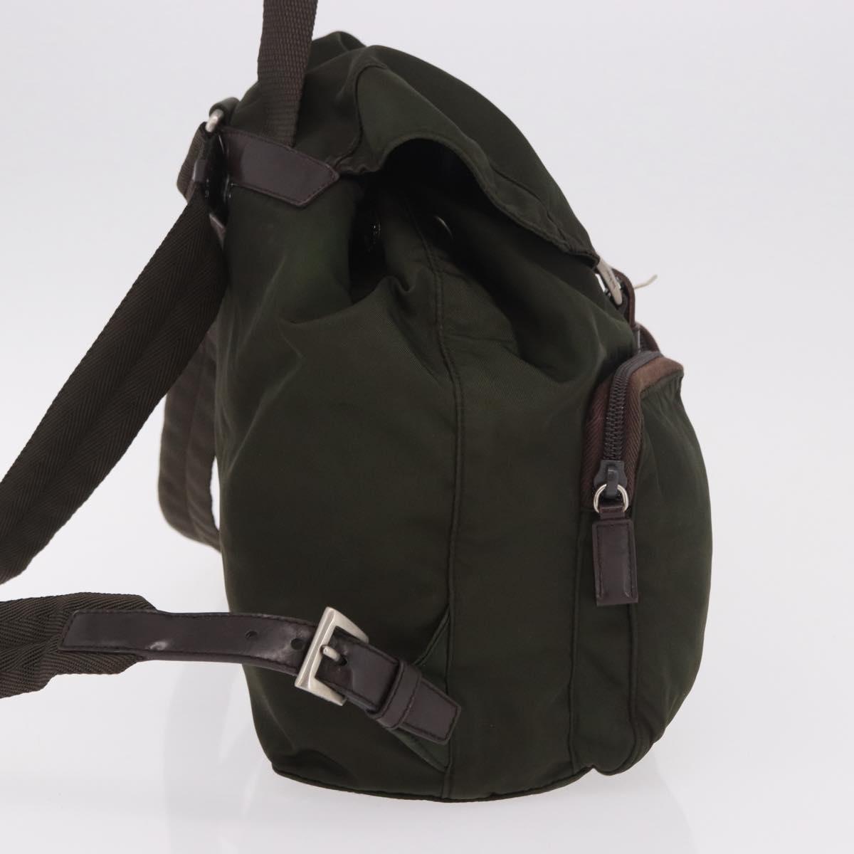PRADA Backpack Nylon Khaki Silver Auth ar14006