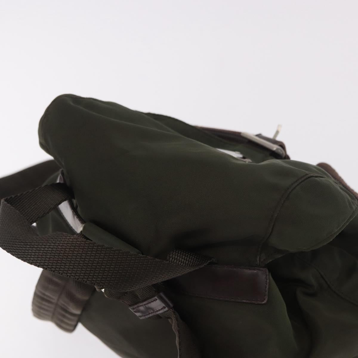 PRADA Backpack Nylon Khaki Silver Auth ar14006