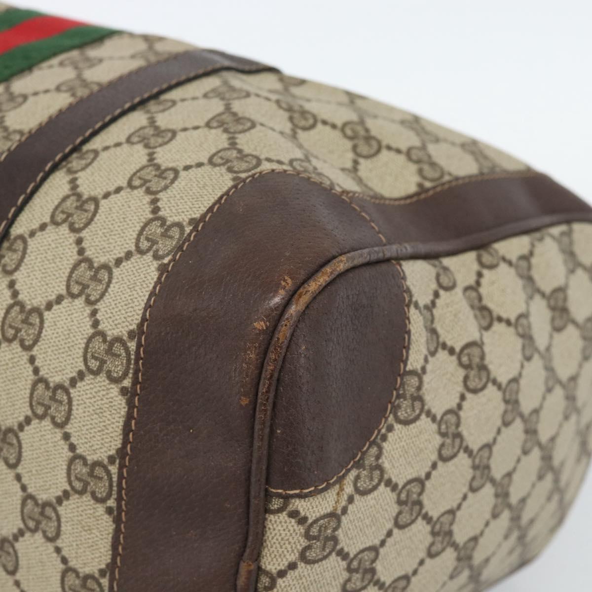 GUCCI GG Supreme Web Sherry Line Boston Bag PVC Beige Gold Auth ar14009