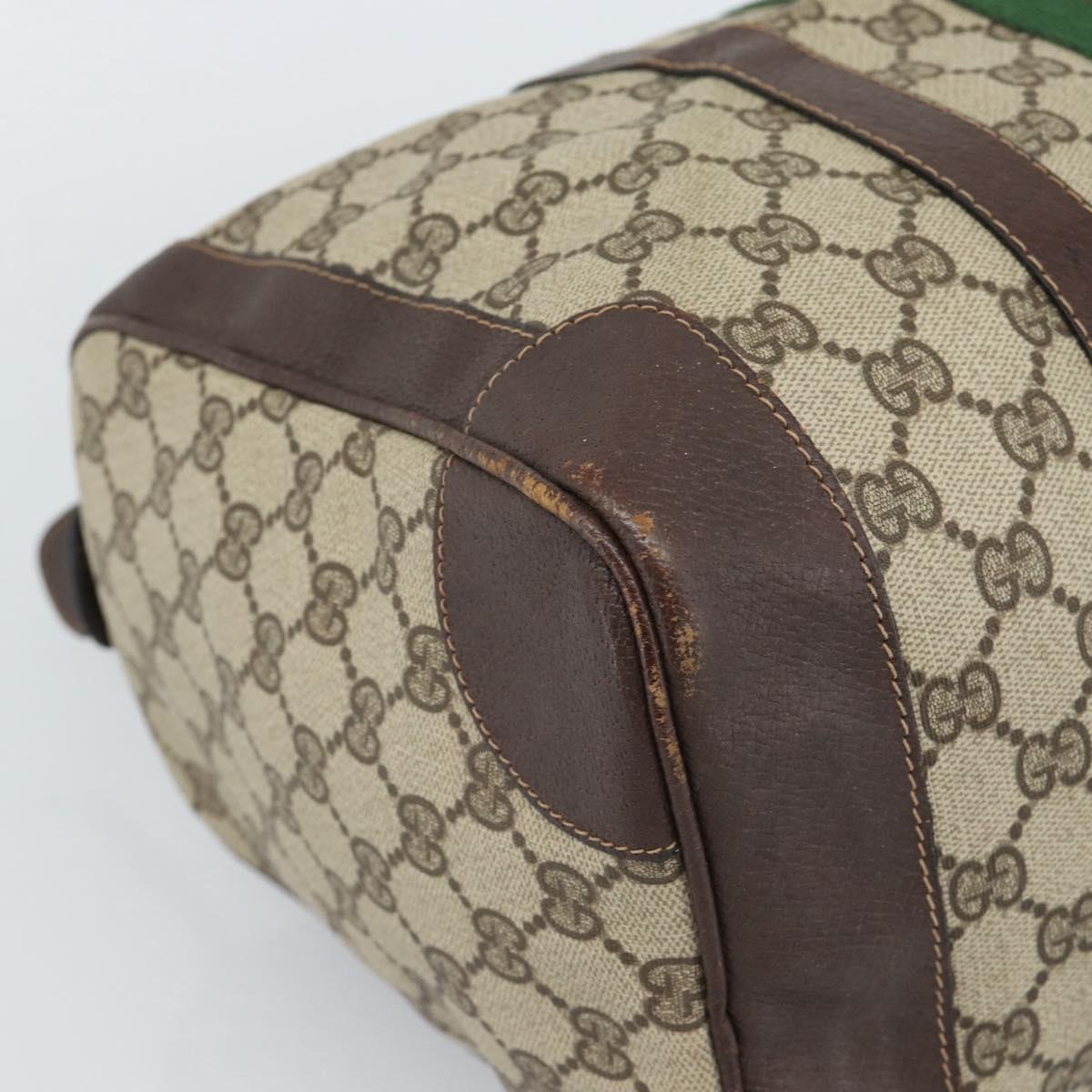 GUCCI GG Supreme Web Sherry Line Boston Bag PVC Beige Gold Auth ar14009
