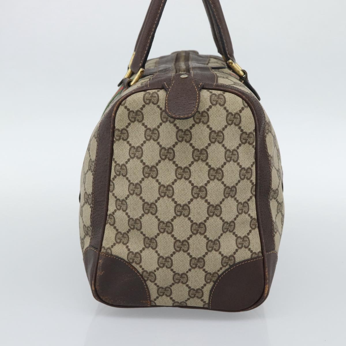 GUCCI GG Supreme Web Sherry Line Boston Bag PVC Beige Gold Auth ar14009