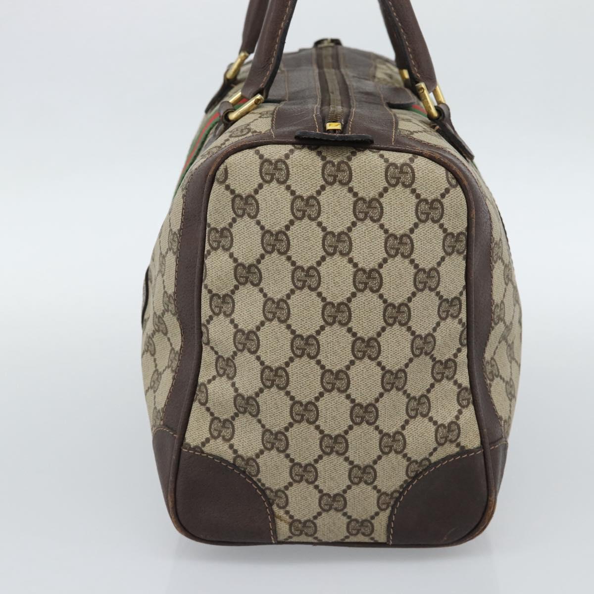 GUCCI GG Supreme Web Sherry Line Boston Bag PVC Beige Gold Auth ar14009