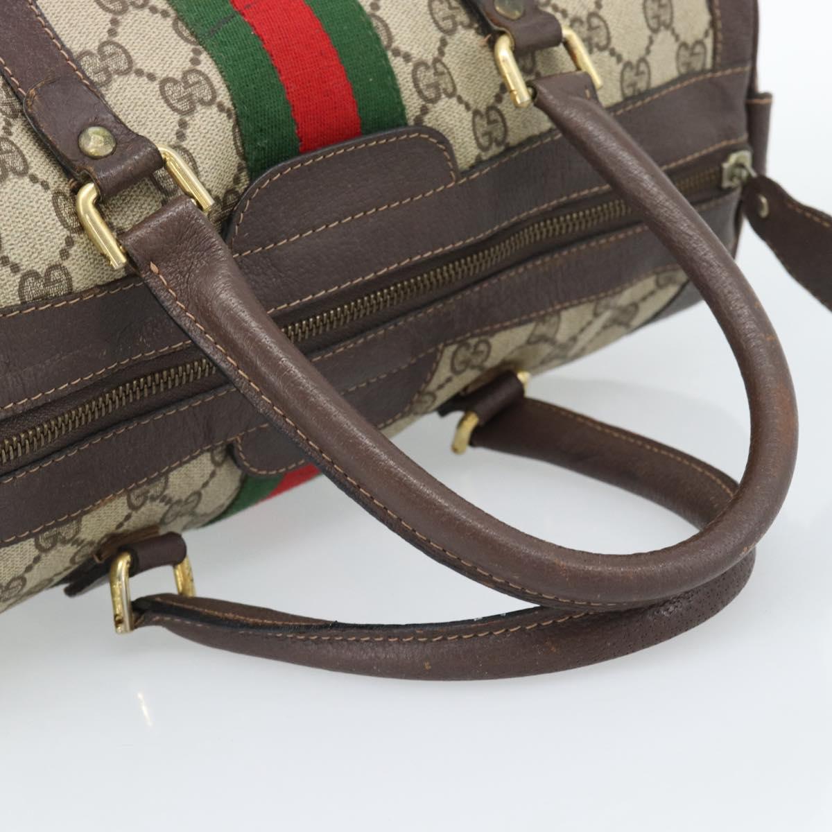 GUCCI GG Supreme Web Sherry Line Boston Bag PVC Beige Gold Auth ar14009