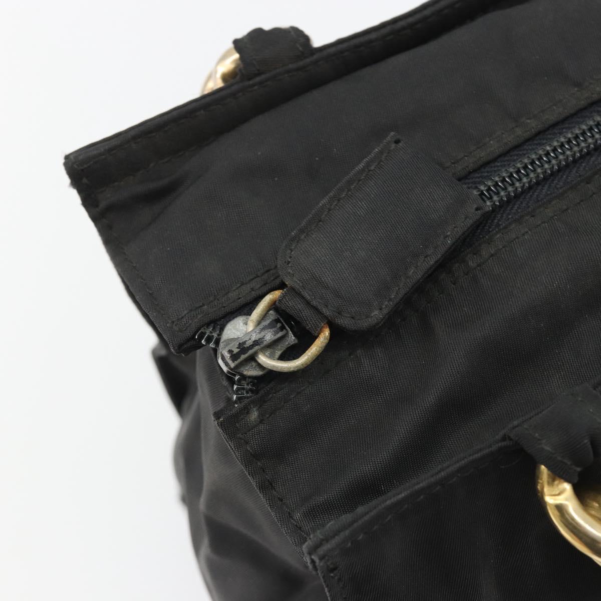 PRADA Hand Bag Nylon Black Gold Auth ar14012