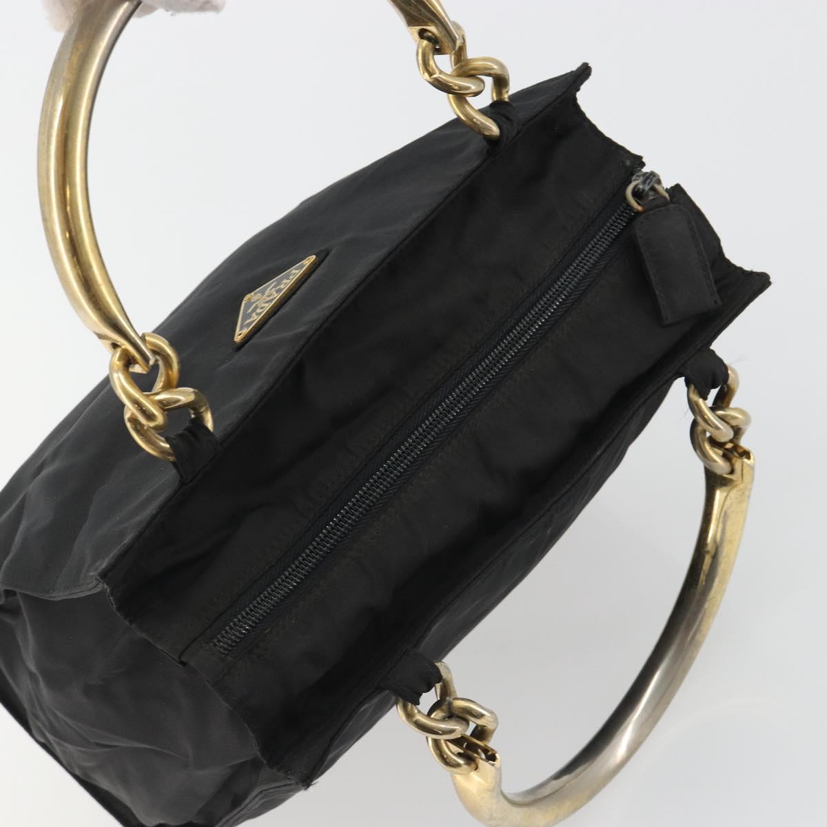 PRADA Hand Bag Nylon Black Gold Auth ar14012