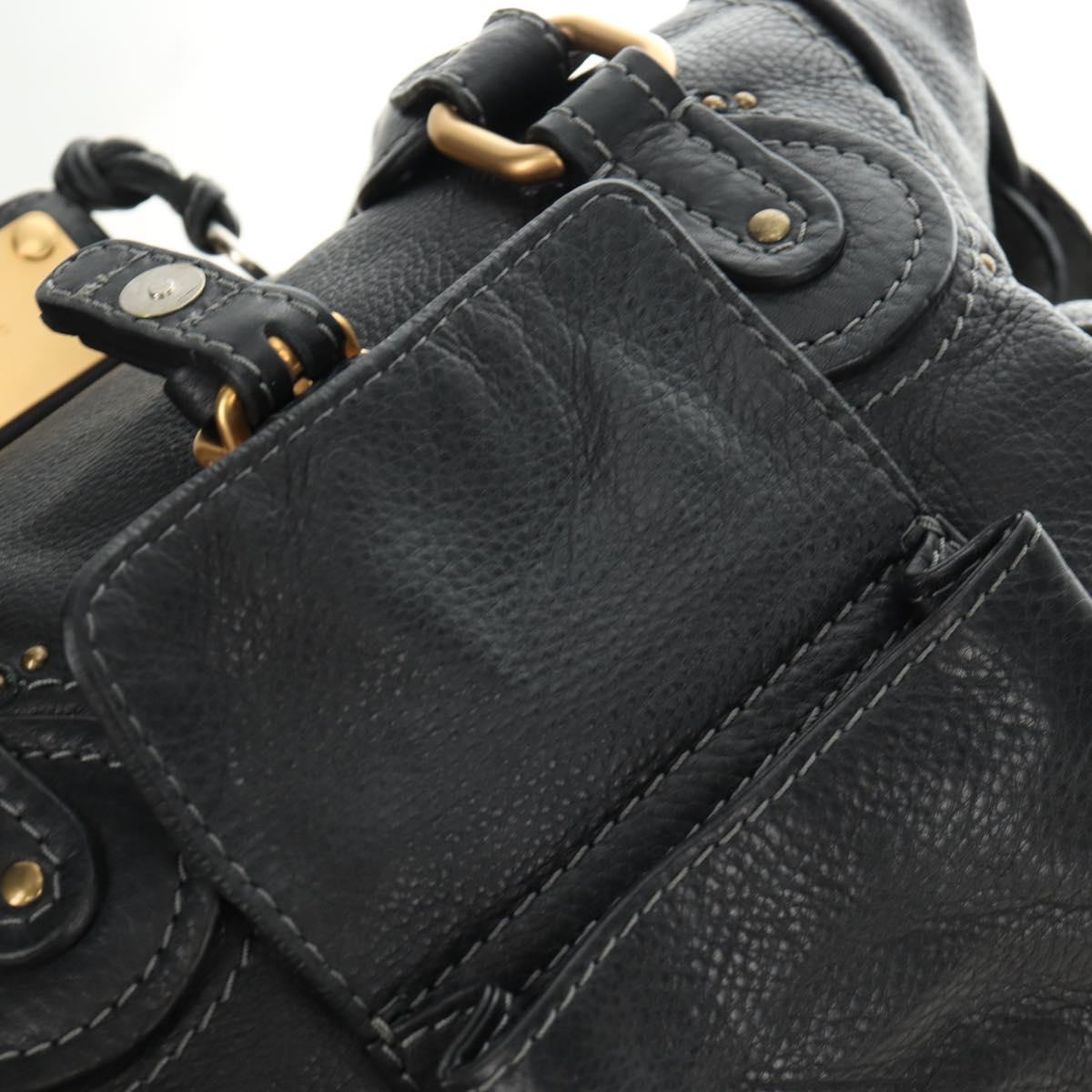 Chloe Paddington Hand Bag Leather Black Gold Silver Auth ar14018SAM