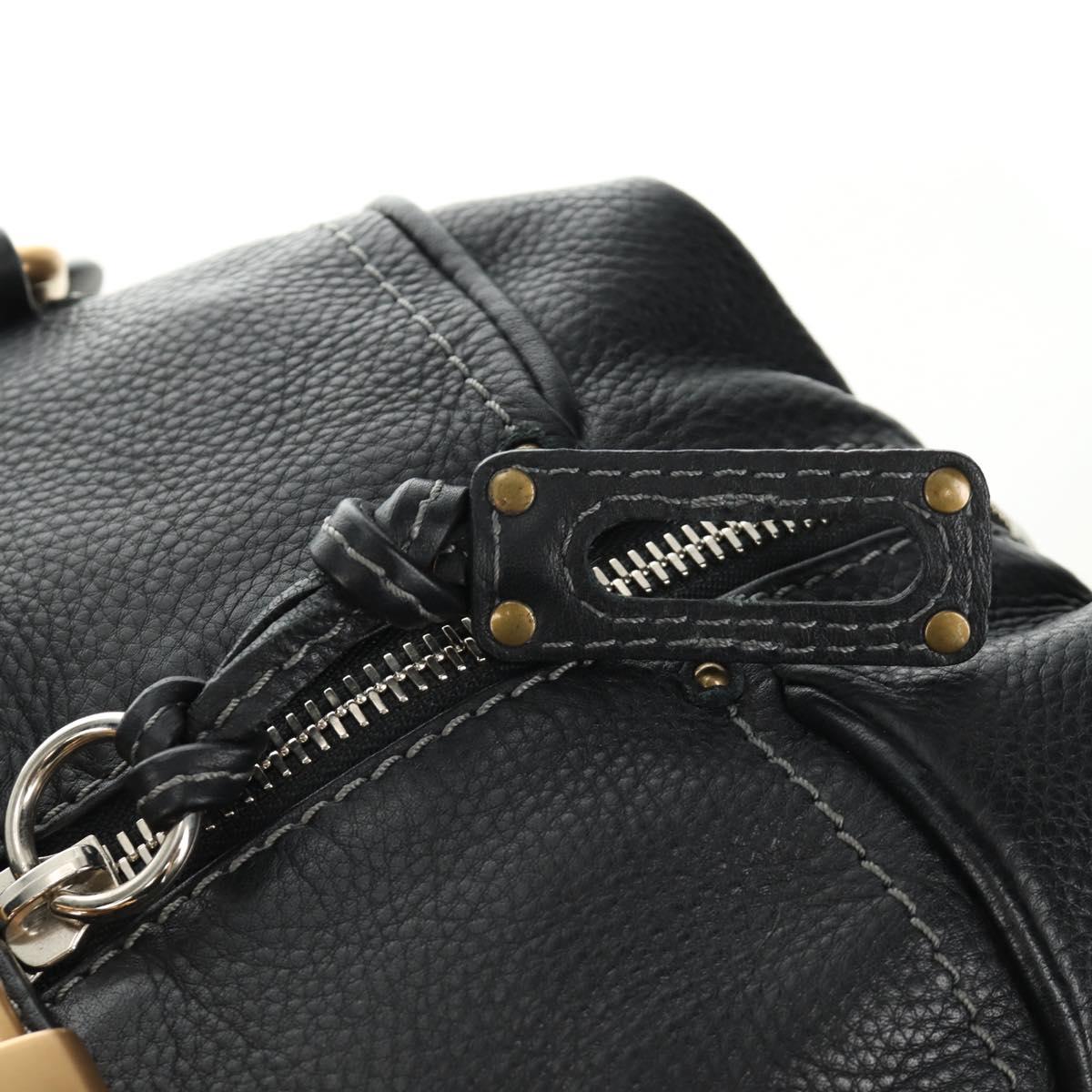 Chloe Paddington Hand Bag Leather Black Gold Silver Auth ar14018SAM