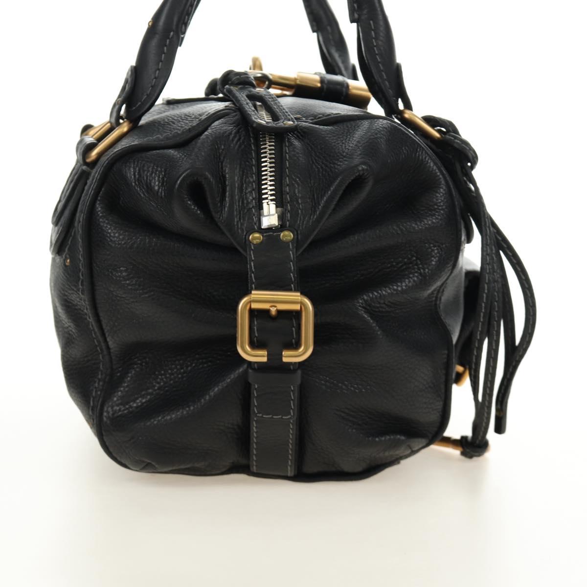 Chloe Paddington Hand Bag Leather Black Gold Silver Auth ar14018SAM