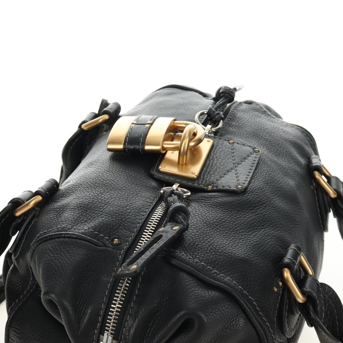 Chloe Paddington Hand Bag Leather Black Gold Silver Auth ar14018SAM
