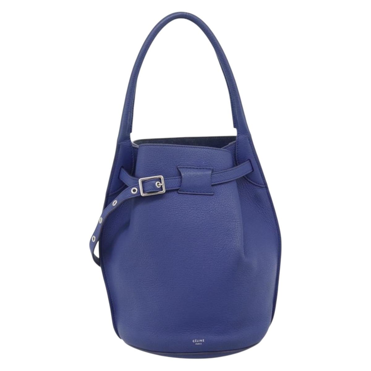 CELINE Hand Bag Leather Blue Silver Auth ar14019A