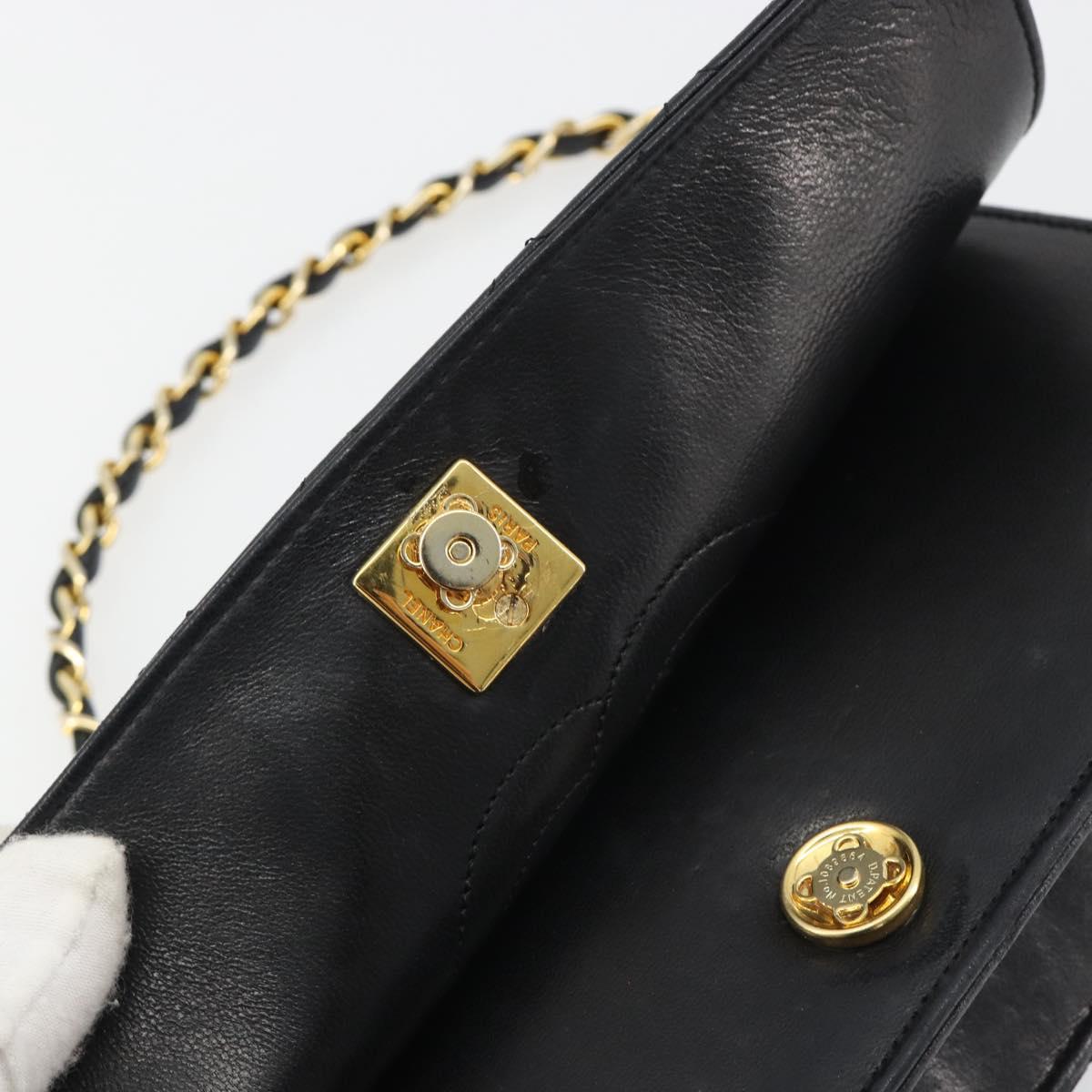CHANEL Matelasse Chain Hand Bag Lamb Skin Black Gold CC Auth ar14020