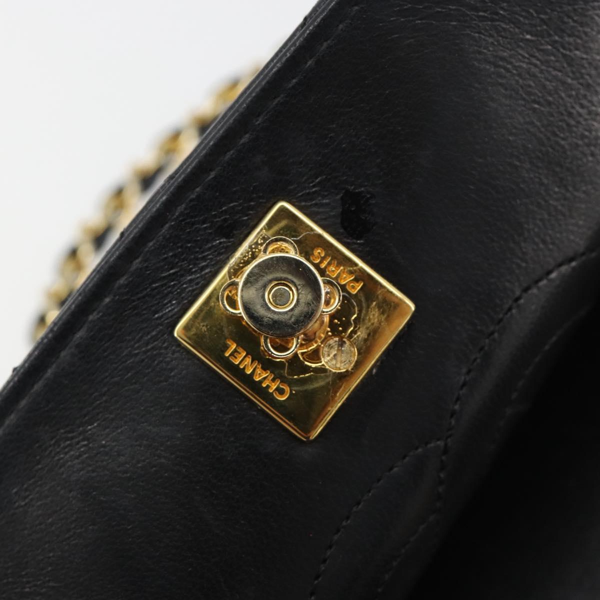 CHANEL Matelasse Chain Hand Bag Lamb Skin Black Gold CC Auth ar14020