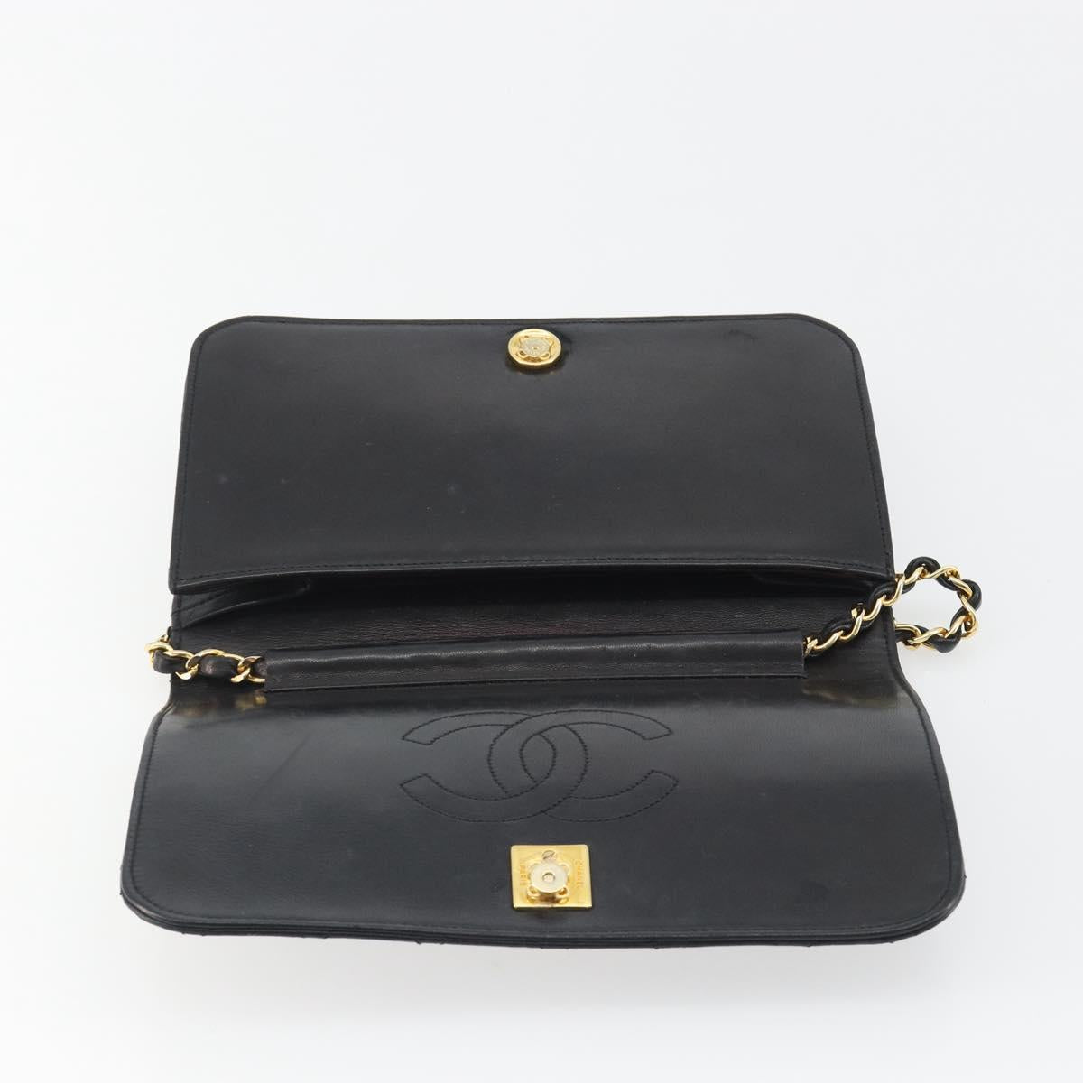 CHANEL Matelasse Chain Hand Bag Lamb Skin Black Gold CC Auth ar14020