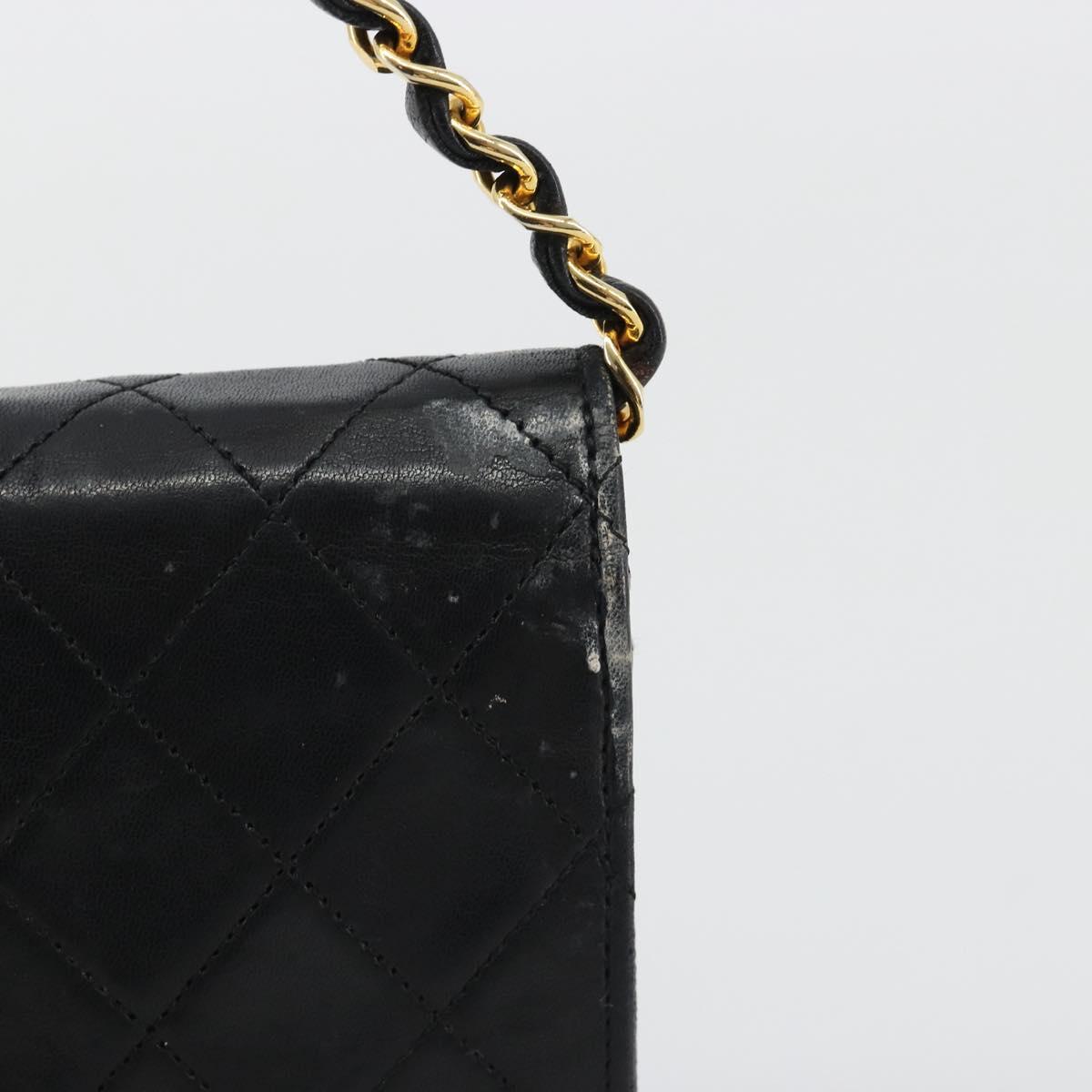 CHANEL Matelasse Chain Hand Bag Lamb Skin Black Gold CC Auth ar14020