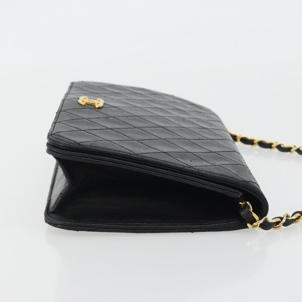 CHANEL Matelasse Chain Hand Bag Lamb Skin Black Gold CC Auth ar14020