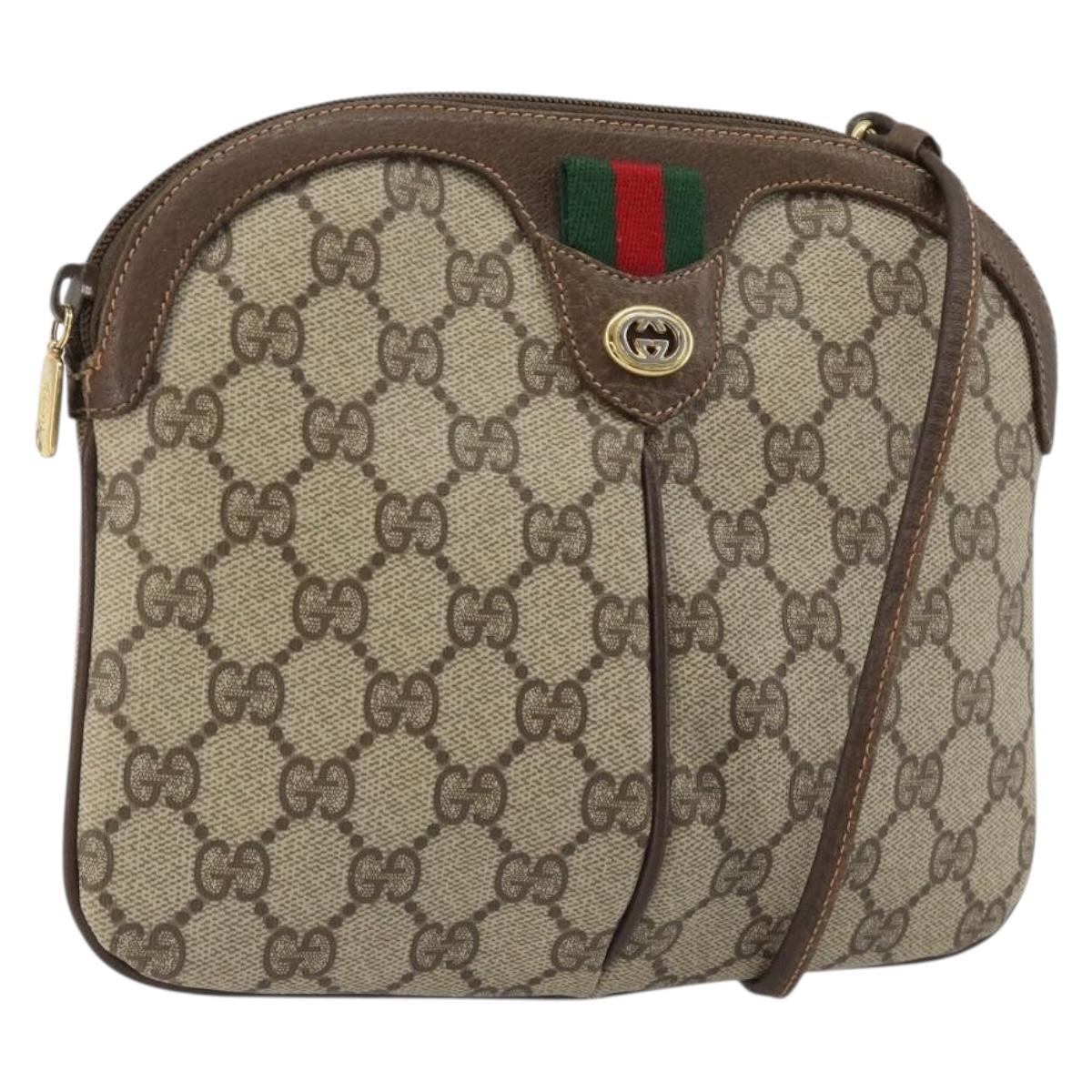 GUCCI GG Supreme Web Sherry Line Bag PVC Beige Gold 904 02 047 Auth ar14021